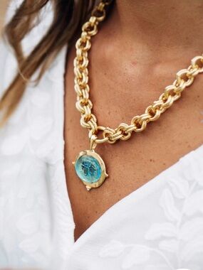 NWT Authentic Susan Shaw Venetian Glass Bee Necklace Gold Aqua